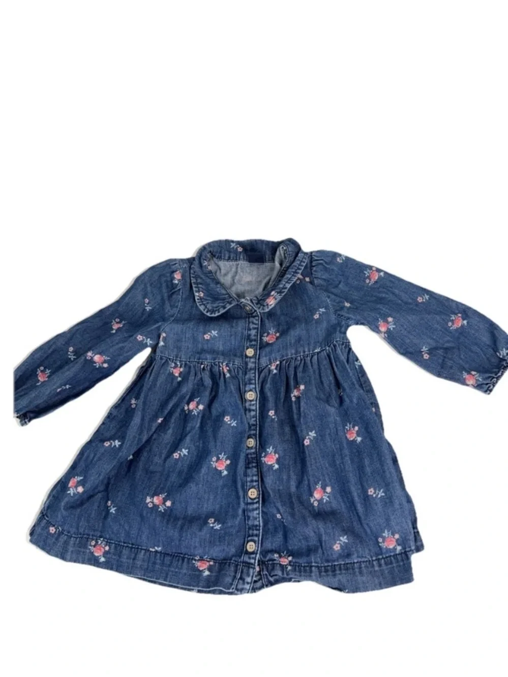 Baby GAP Girls Long Sleeve Floral Chambray Light‎ Denim Dress Sz 18-24M